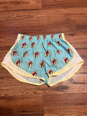 Women's Light Blue Buc-ee’s Printed Athletic Shorts with Yellow Trim